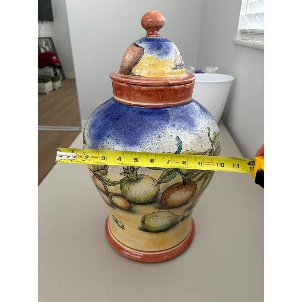 VTG Large Hand Painted Italian Ceramic Ginger Jar Fruit Motif‎ Lidded Urn 18.5